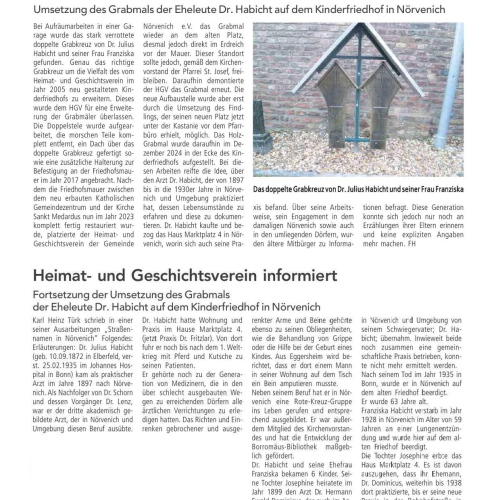 Umsetzung des Grabmals der Eheleute Dr. Habicht auf dem Kinderfriedhof in Nörvenich